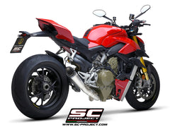SC PROJECT DUCATI STREETFIGHTER V4 (2020) S1 Muffler, Titanium, with Carbon fiber end cap and de-cat link D33-LT41T