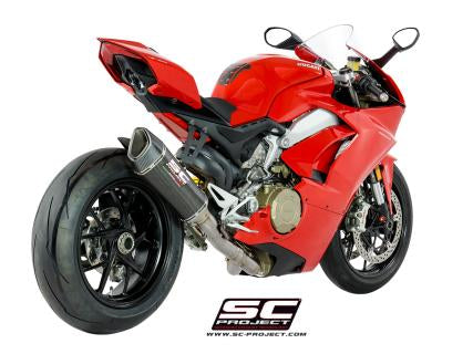 SC PROJECT DUCATI PANIGALE V4 2-1 EXHAUST SYSTEM IN FULL TITANIUM AND SC1-R – HIGH POSITION CARBON MUFFLER / D26-HT91C