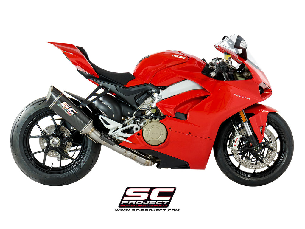 SC PROJECT DUCATI PANIGALE V4 2-1 EXHAUST SYSTEM IN FULL TITANIUM AND SC1-R – HIGH POSITION CARBON MUFFLER / D26-HT91C
