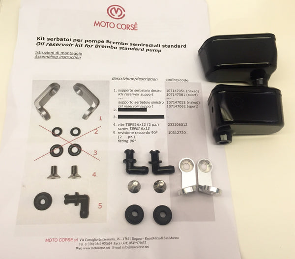 MOTOCORSE CNC BILLET BRAKE AND CLUTCH OIL RESERVOIRS KIT FOR BREMBO "RCS" RACING PUMPS  (straight outlet)