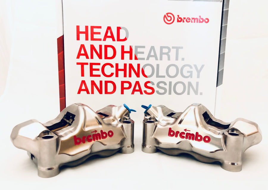 BREMBO Caliper Set, P4 32mm, GP4-RX Kit, Billet 2-Piece, 100mm Radial Mount, Front, Nickel 220B01020