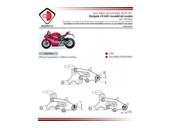 DUCABIKE PRV401 - ADJUSTABLE REARSET SBK PANIGALE V4